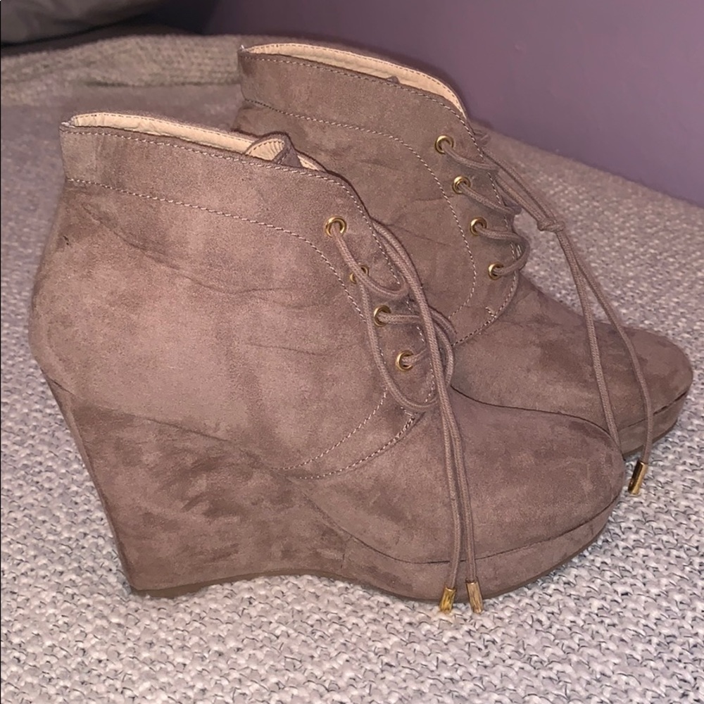 Forever 21 Brown Lace - Up Wedge Booties
